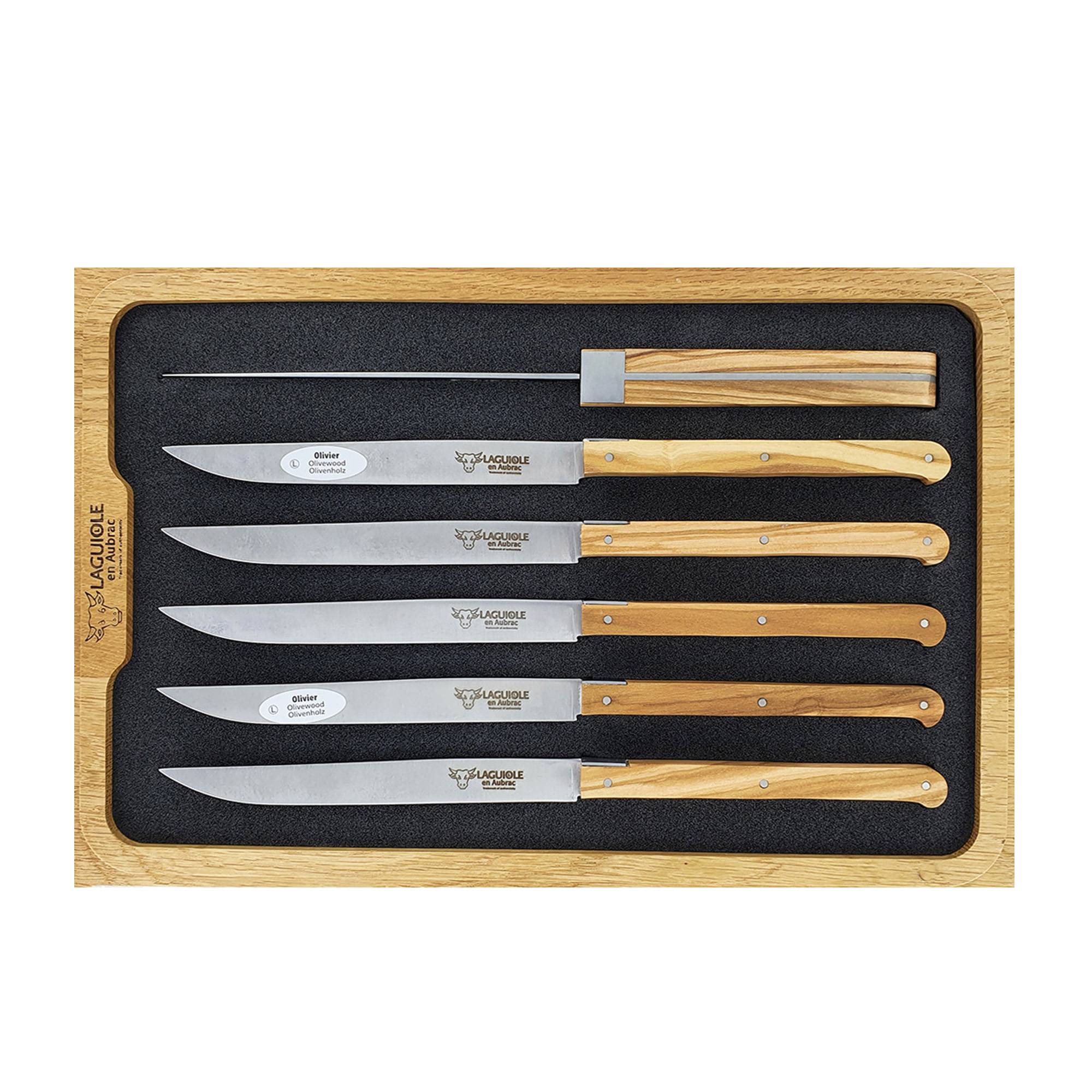 Laguiole En Aubrac Steak Knife Set of 6 Cubique Olive Wood